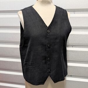 vintage FLAX washed black linen vest S